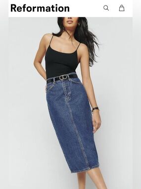 Reformation Jayde High Rise Denim Midi Skirt